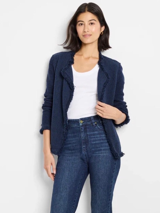 NIC+ZOE Sweaters - Nic+Zoe Fringe Navy Mix Cardigan Blazer